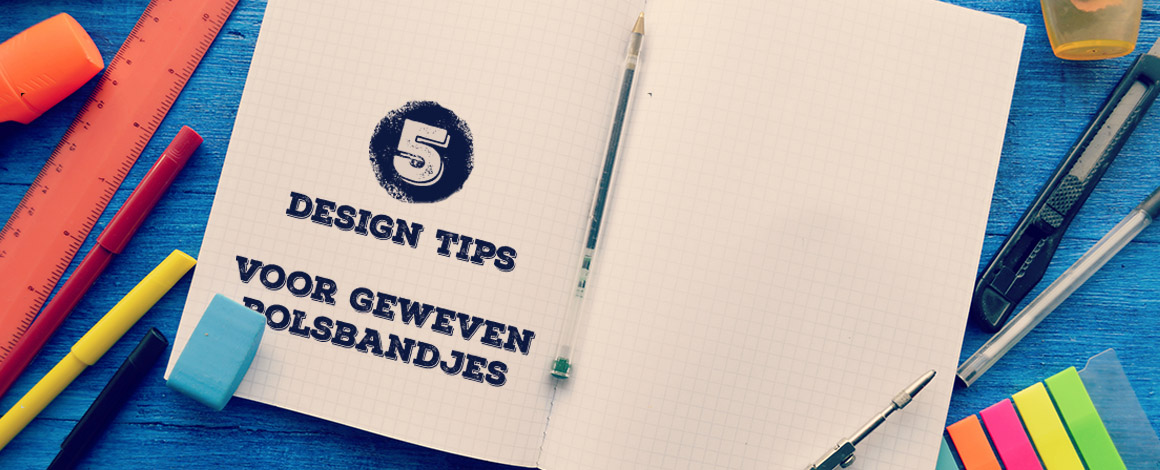notitieboekje met daarop de titel '5 design tips voor geweven polsbandjes)'